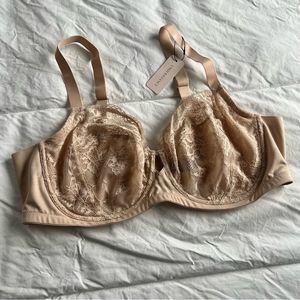 Understance demi sheer bra lace nude champagne 44d nwt